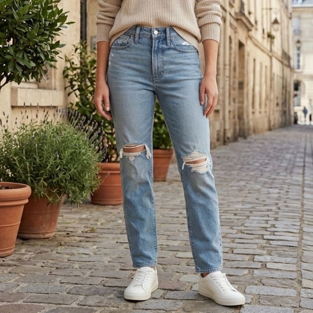 MADEWELL The Perfect Vintage Jean Distressed High Rise Light Wash